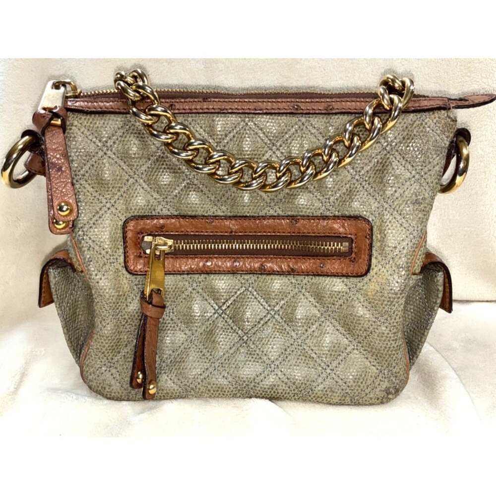 * VTG Marc Jacobs Coated Canvas Ostrich Stam Hobo Bag Purse Green Medium Size #i - Picture 2 of 13